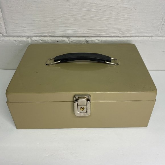 Vintage Metal Cash Box - Tan - Picture 1 of 7